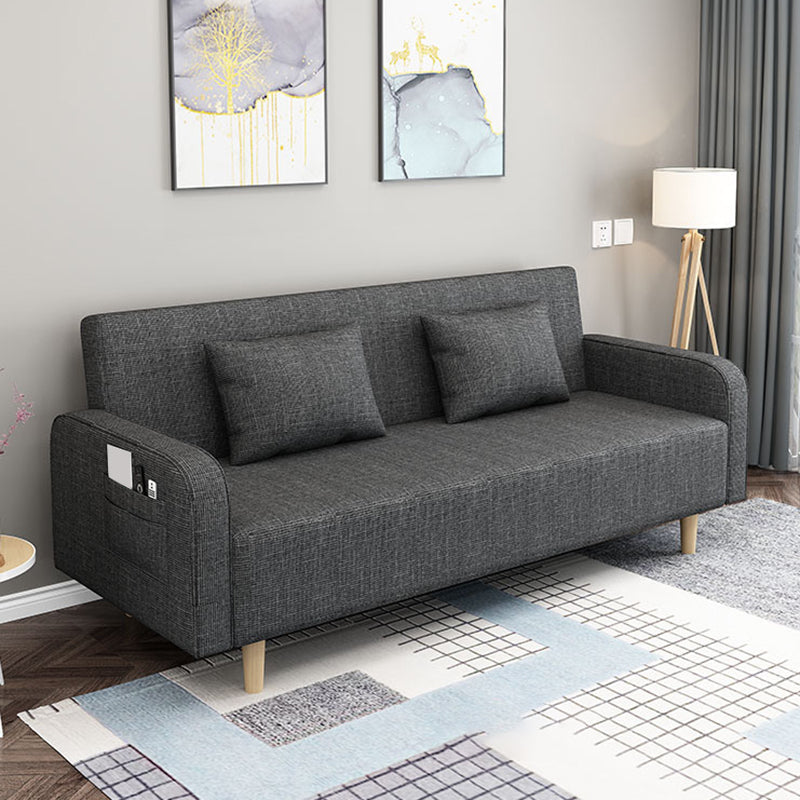 Contemporary Sofa with 2 Pillows Convertible Square Arm Seating