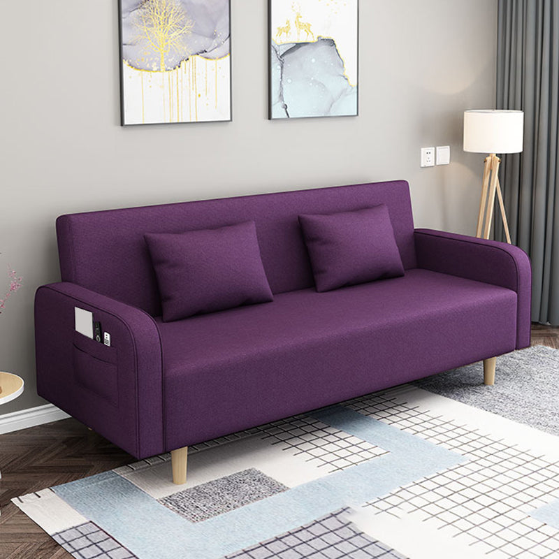 Contemporary Sofa with 2 Pillows Convertible Square Arm Seating