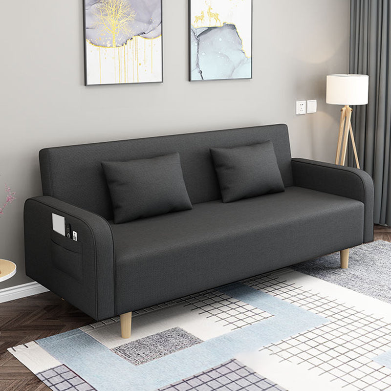 Contemporary Sofa with 2 Pillows Convertible Square Arm Seating