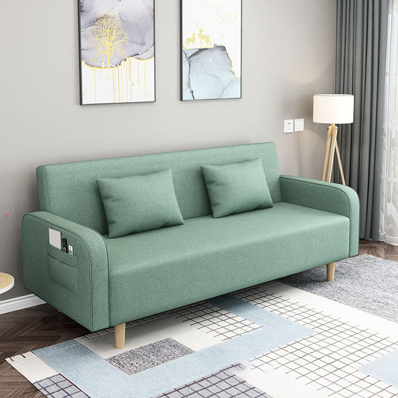 Contemporary Sofa with 2 Pillows Convertible Square Arm Seating
