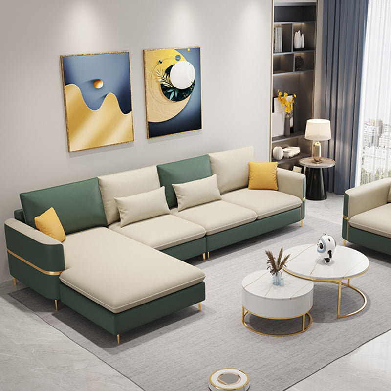 Modern Style Sofa & Chaise Faux Leather Sectional with Bolster Pillows