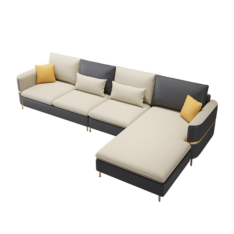 Modern Style Sofa & Chaise Faux Leather Sectional with Bolster Pillows