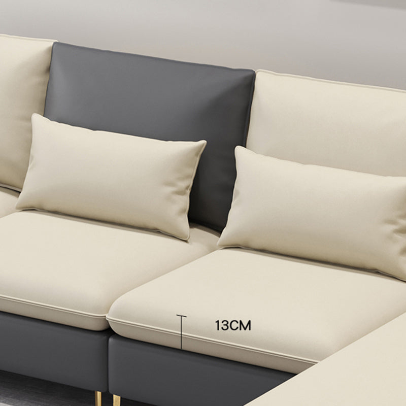 Modern Style Sofa & Chaise Faux Leather Sectional with Bolster Pillows
