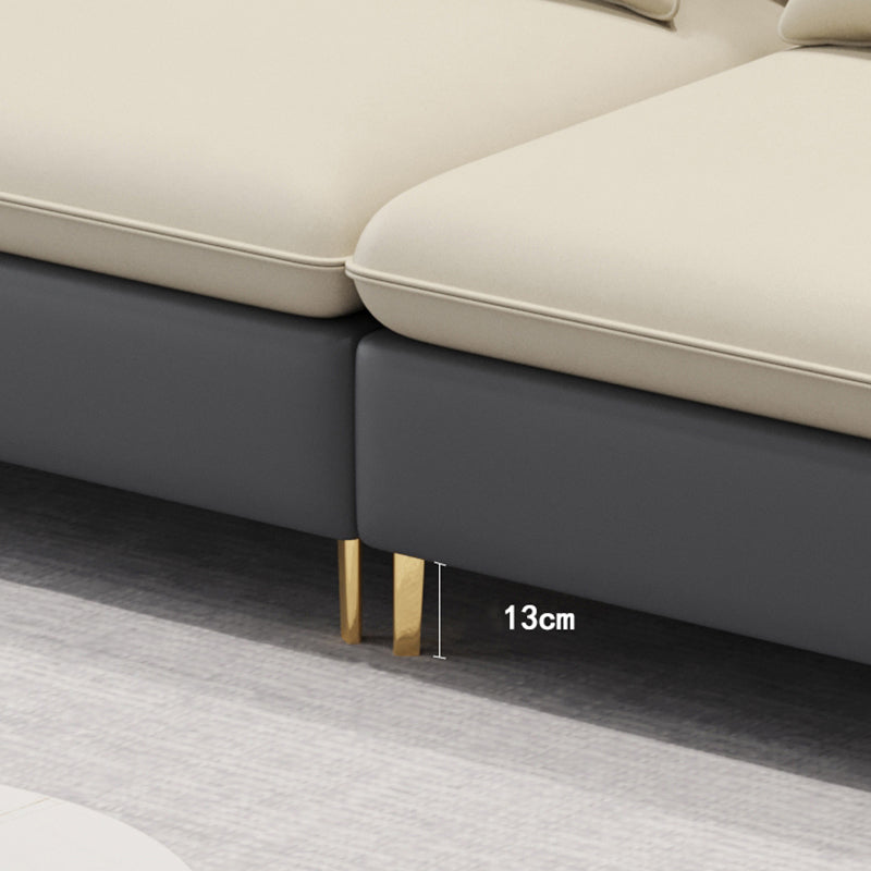 Modern Style Sofa & Chaise Faux Leather Sectional with Bolster Pillows