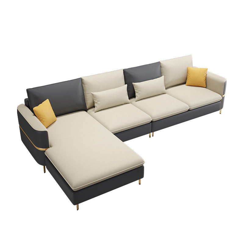 Modern Style Sofa & Chaise Faux Leather Sectional with Bolster Pillows