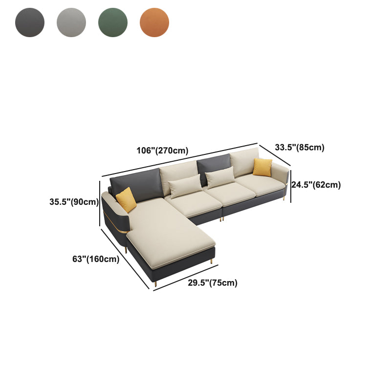 Modern Style Sofa & Chaise Faux Leather Sectional with Bolster Pillows