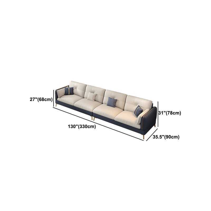 Scandinavian Stain-Resistant Faux Leather Tufted Back Beige Sofa & Chaise