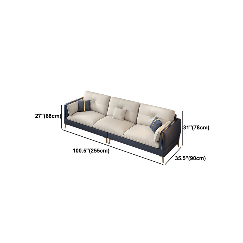 Scandinavian Stain-Resistant Faux Leather Tufted Back Beige Sofa & Chaise