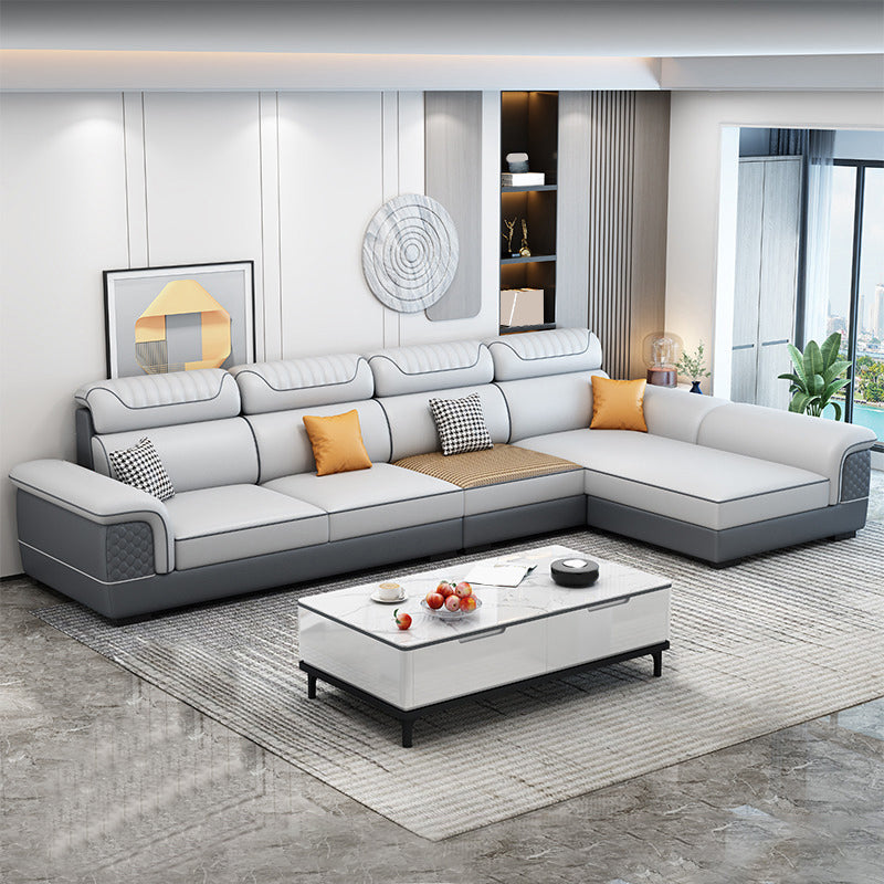 Pillow Top Arm Sewn Pillow Back Nordic Faux Leather Sofa with Chaise - 70.87" D