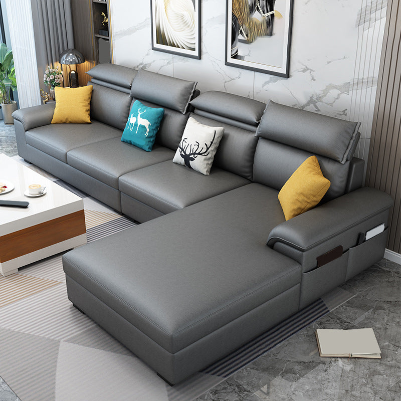 Modern Style Sofa Bed Solid Wood Frame Imitation Leather Built-in Armrest Sofa