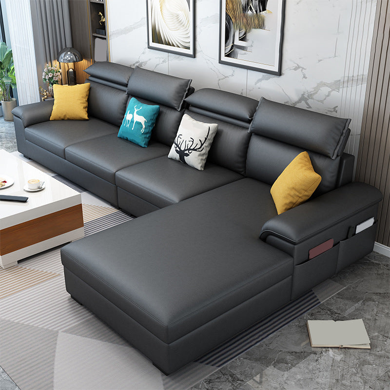Modern Style Sofa Bed Solid Wood Frame Imitation Leather Built-in Armrest Sofa