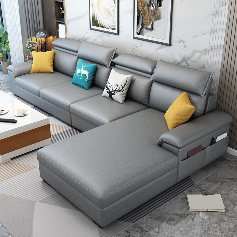 Modern Style Sofa Bed Solid Wood Frame Imitation Leather Built-in Armrest Sofa