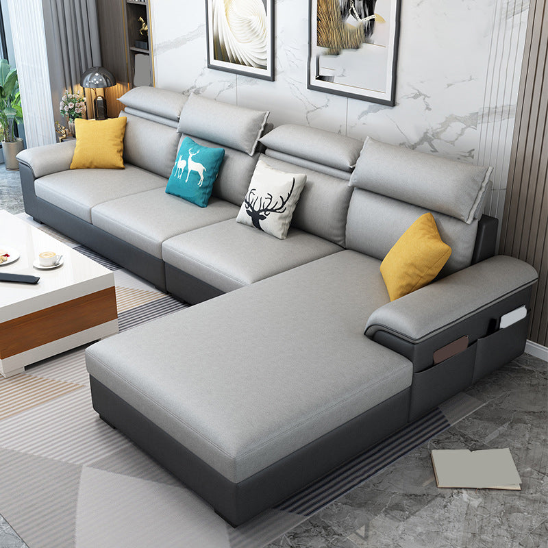 Modern Style Sofa Bed Solid Wood Frame Imitation Leather Built-in Armrest Sofa