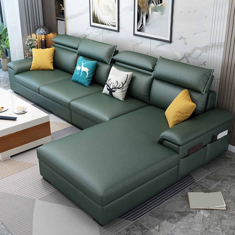 Modern Style Sofa Bed Solid Wood Frame Imitation Leather Built-in Armrest Sofa