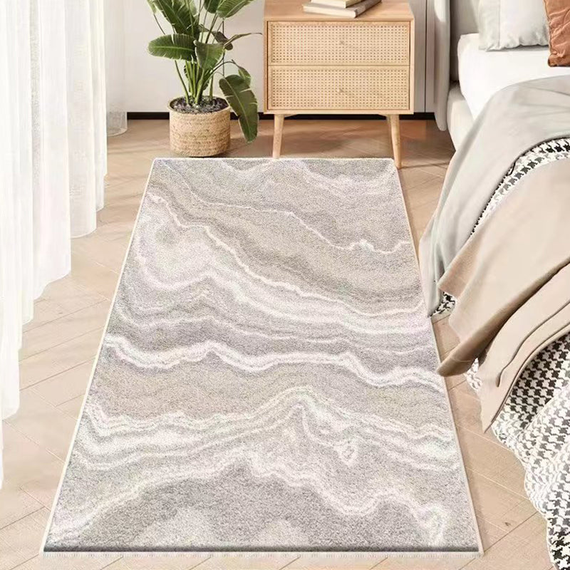 Gray Casual Rug Polyester Feather Rug Stain Resistant Rug for Drawing Room