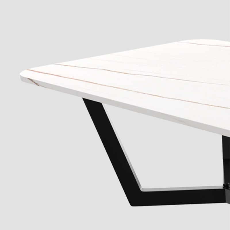 16.5" H Glam Rectangle Slate Coffee Table Metal Trestle Cocktail Table