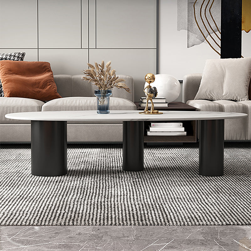 3 Legs Oval Coffee Table Minimalist Slate Coffee Table for Living Room