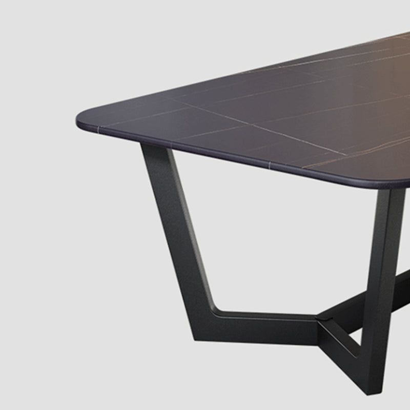 Modern Style Slate Table with Rectangular Black Metal Trestle Type Base Coffee Table