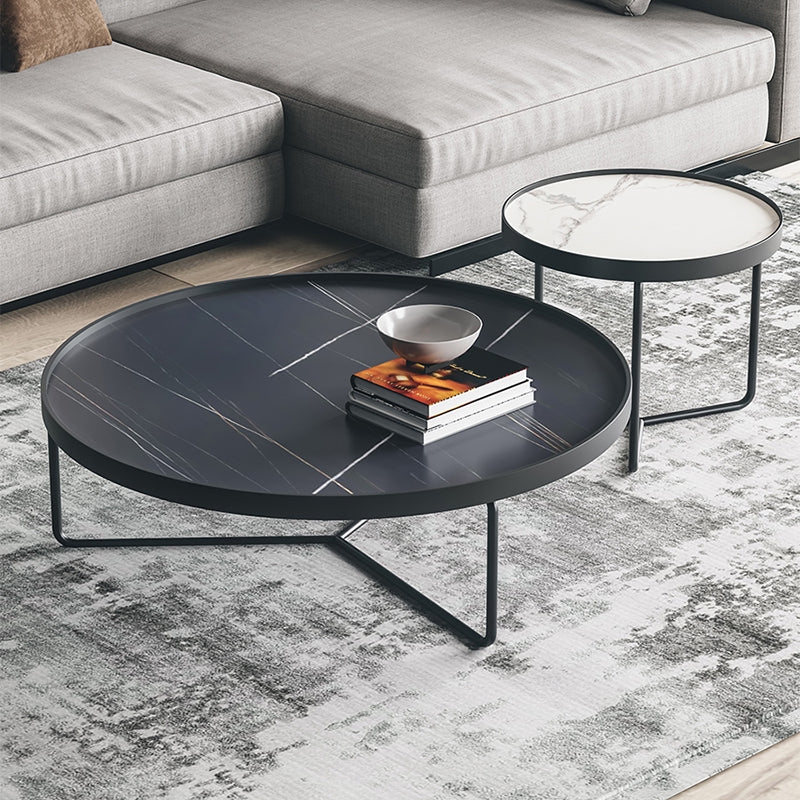 2 Piece Round Nesting Tables Modern Minimalist Slate Coffee Table