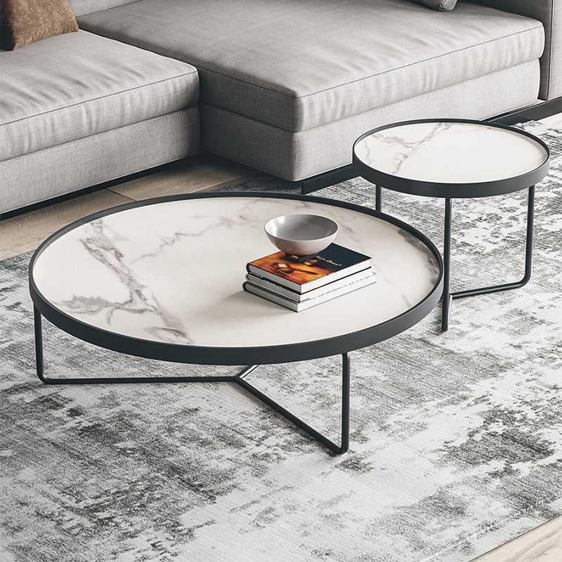 2 Piece Round Nesting Tables Modern Minimalist Slate Coffee Table