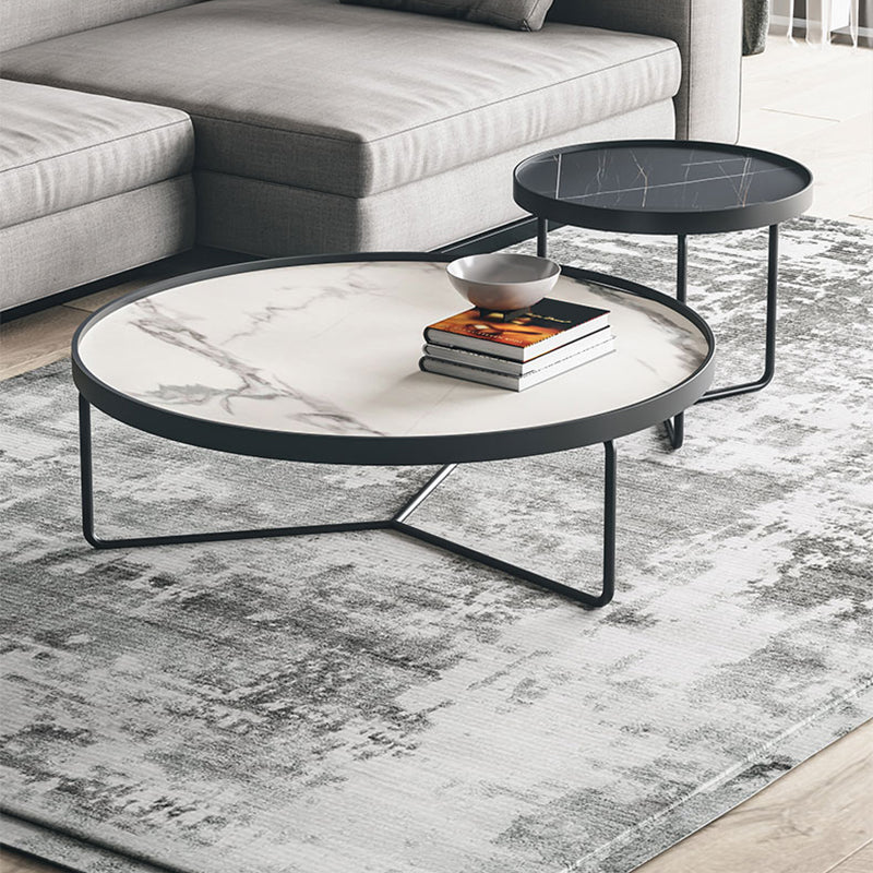 2 Piece Round Nesting Tables Modern Minimalist Slate Coffee Table