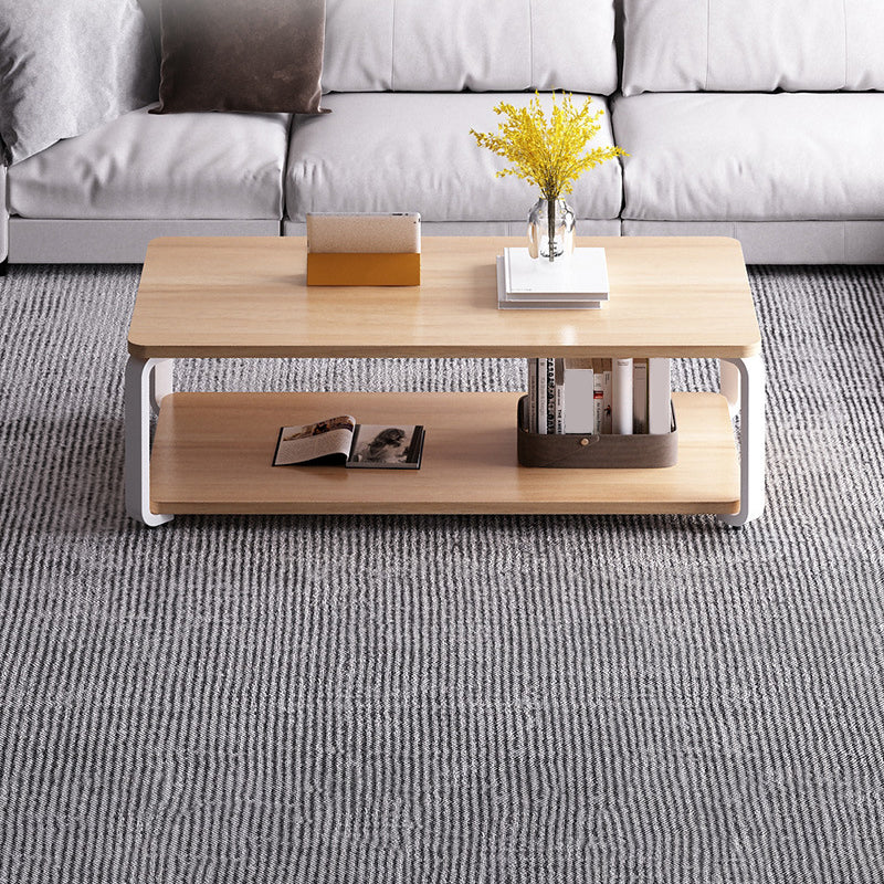 Modern Style Wooden Rectangular Table with Abstract Base for Storage Rack Coffee Table