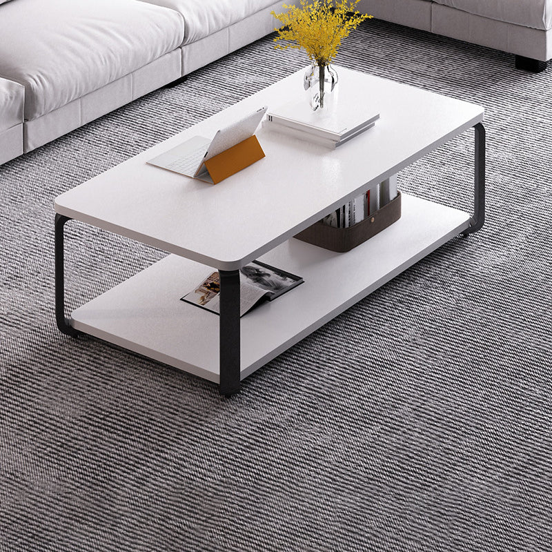 Modern Style Wooden Rectangular Table with Abstract Base for Storage Rack Coffee Table