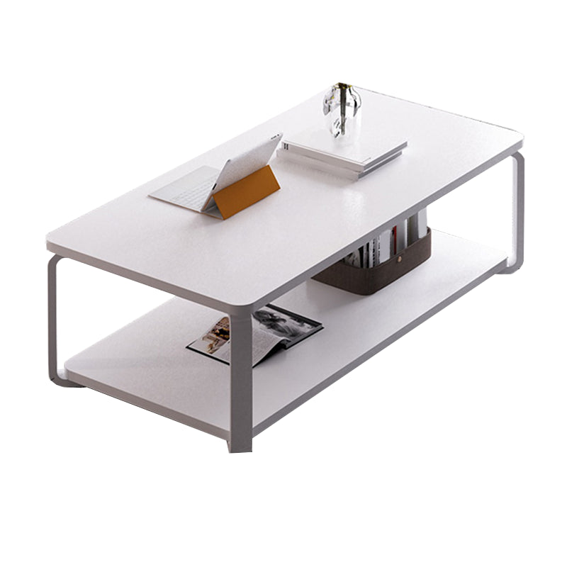 Modern Style Wooden Rectangular Table with Abstract Base for Storage Rack Coffee Table