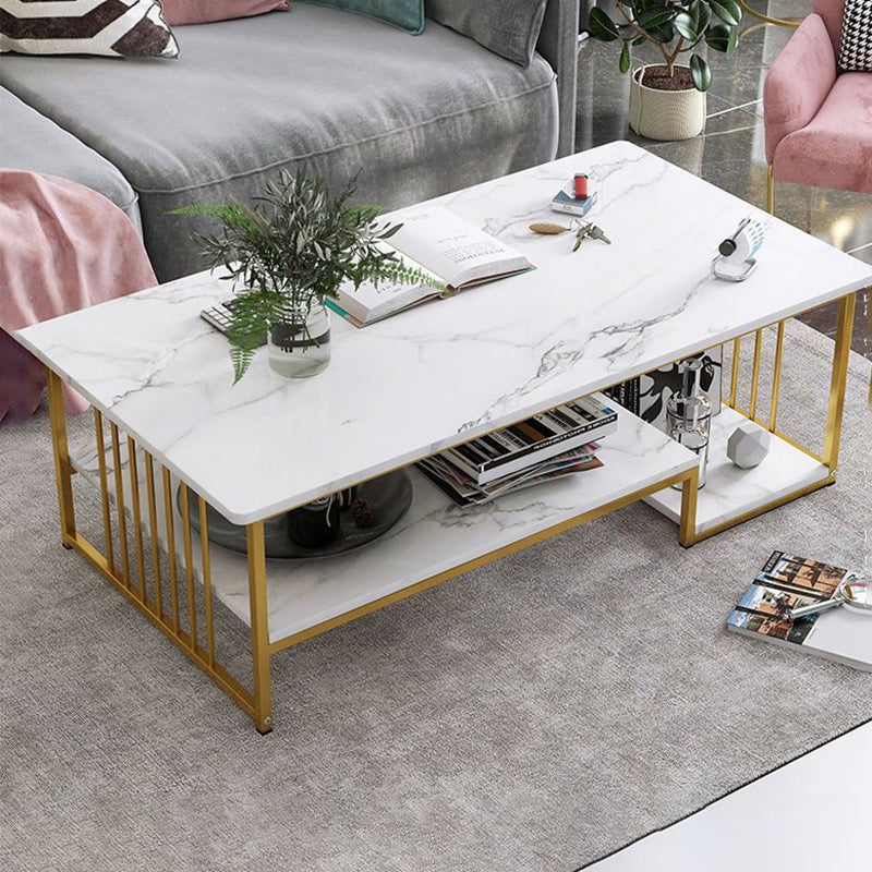 Modern Style Wooden Table with Rectangular Storage Rack Coffee Table