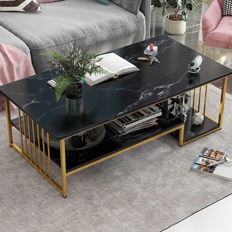 Modern Style Wooden Table with Rectangular Storage Rack Coffee Table