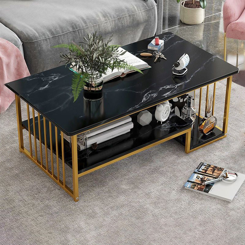 Modern Style Wooden Table with Rectangular Storage Rack Coffee Table