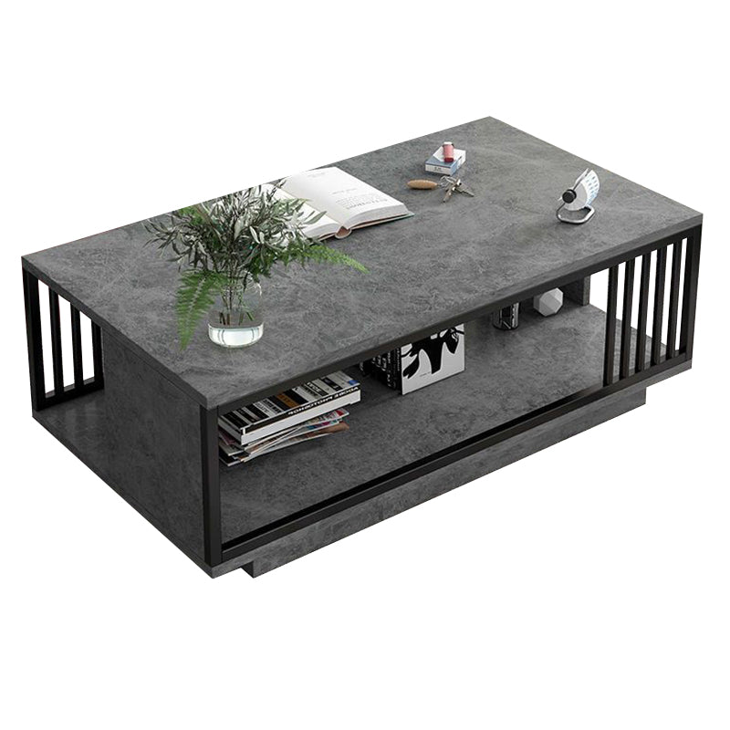 Modern Style Wooden Table with Rectangular Storage Rack Coffee Table