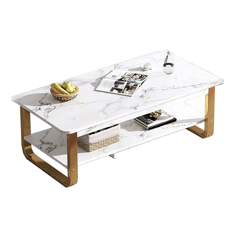 Modern Style Wooden Table with Rectangular Storage Rack Coffee Table