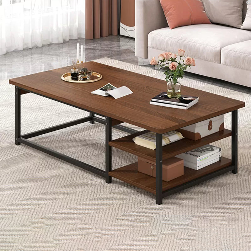 Modern Style Rectangular Wood Table with Black/bass and Metal Frame Base Coffee Table