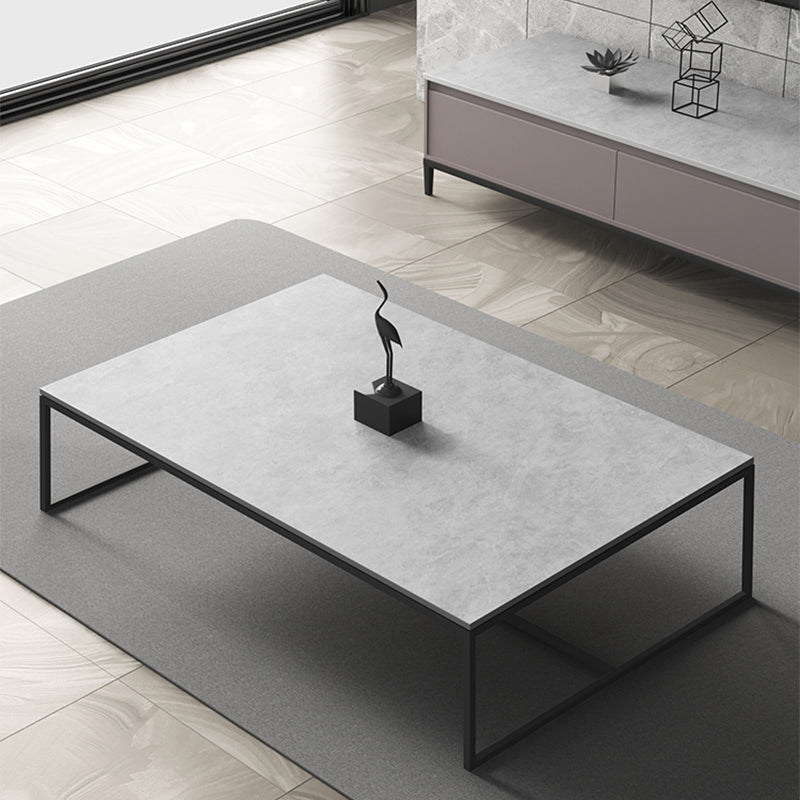 Glam 16.5" H Rectangle Slate Coffee Table Iron Trestle Cocktail Table