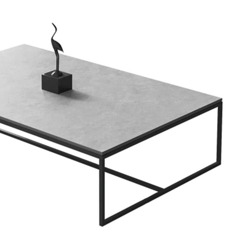 Glam 16.5" H Rectangle Slate Coffee Table Iron Trestle Cocktail Table