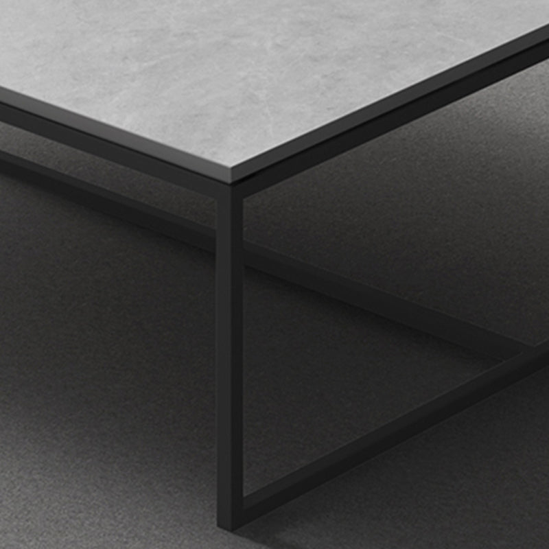 Glam 16.5" H Rectangle Slate Coffee Table Iron Trestle Cocktail Table