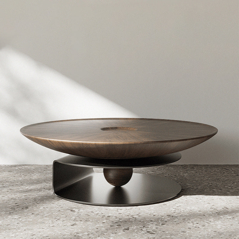 Modern Style Coffee Table with Square Block Base Design Round Glass/wood Table