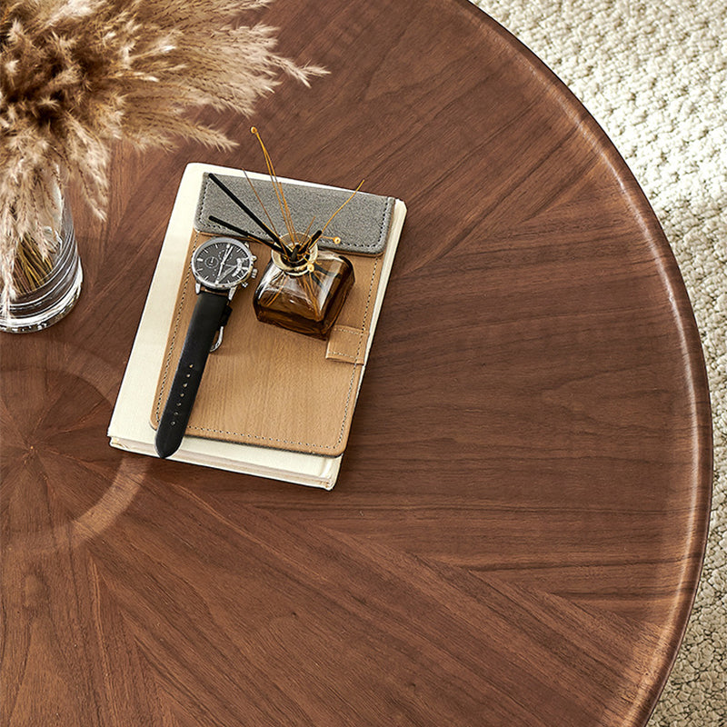 Modern Style Coffee Table with Square Block Base Design Round Glass/wood Table