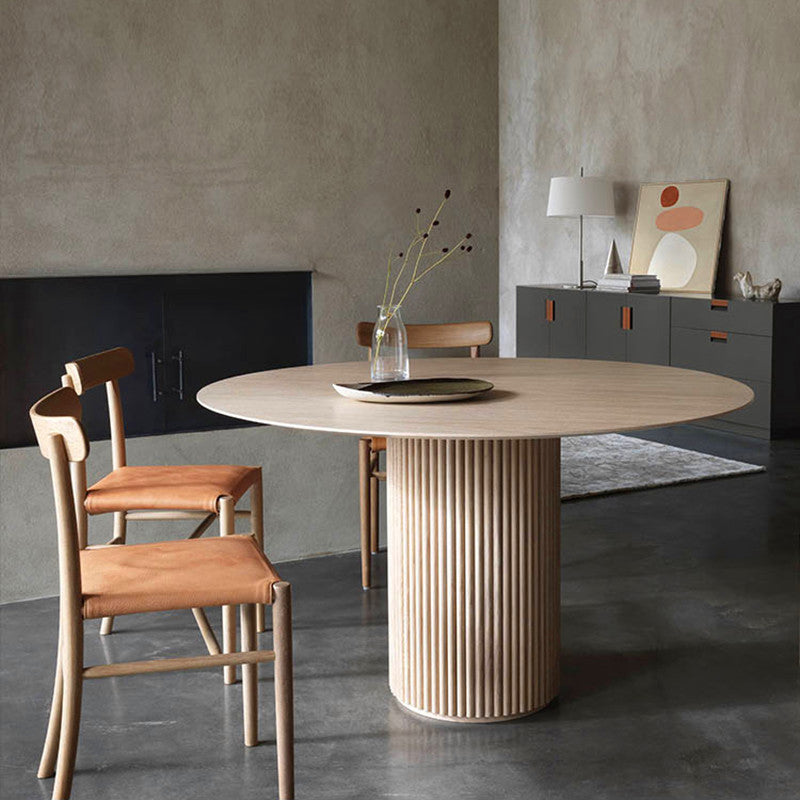 Modern Style Round Wooden Table with Pedestal Base Coffee Table