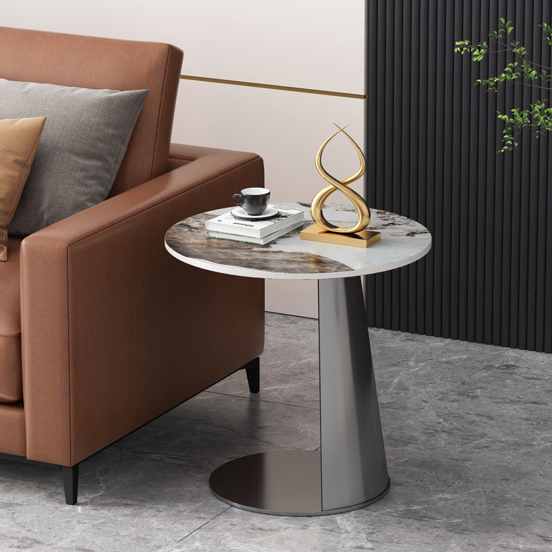 Metal C Side Table Contemporary Round Side End Table with Slate Top