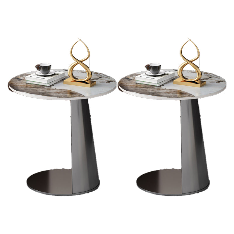 Metal C Side Table Contemporary Round Side End Table with Slate Top