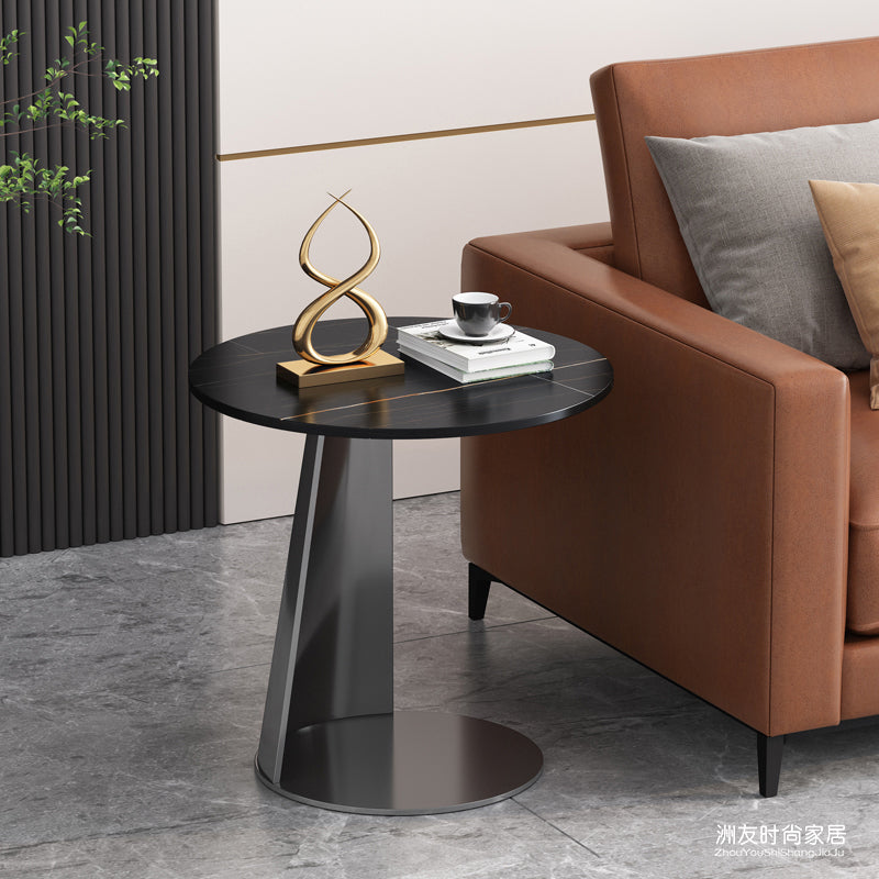 Metal C Side Table Contemporary Round Side End Table with Slate Top