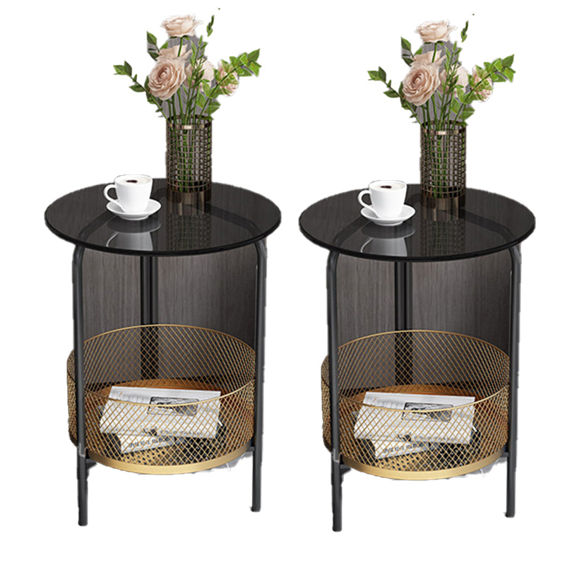 23.6" Tall Modern Round Glass Top Side Table Iron 3 Legs End Table with Storage