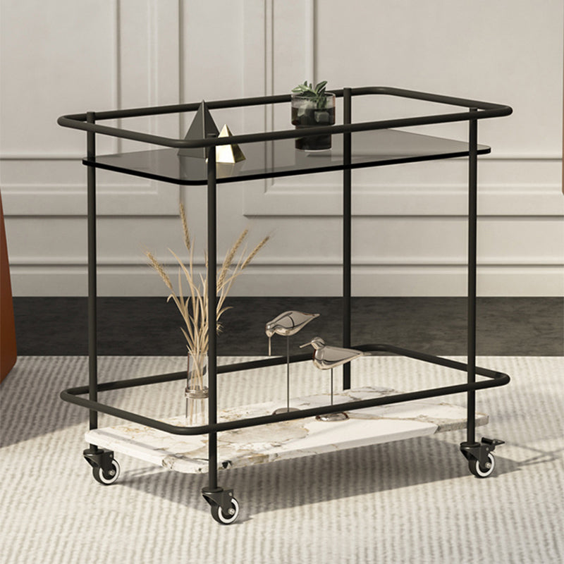 Contemporary Glass & Stone End Table 25.59" W Side Table with Casters