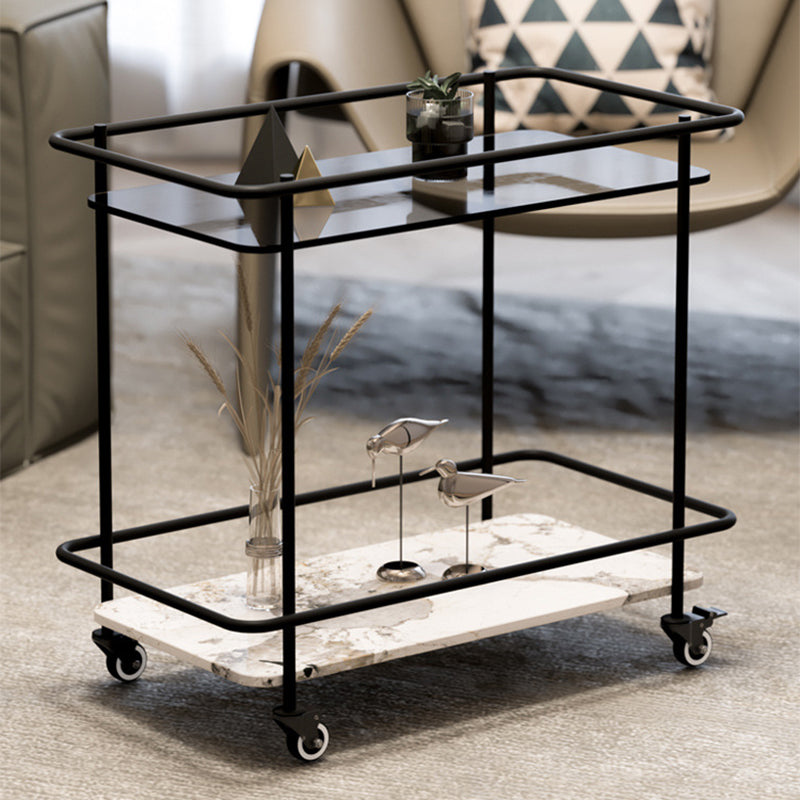 Contemporary Glass & Stone End Table 25.59" W Side Table with Casters