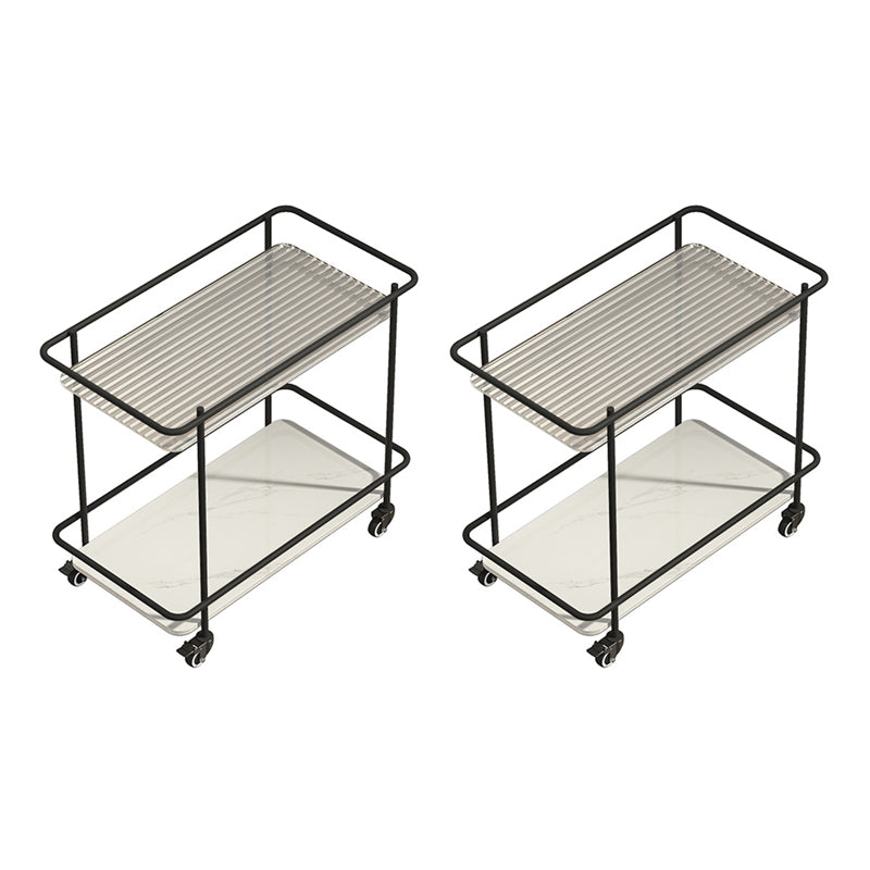 Contemporary Glass & Stone End Table 25.59" W Side Table with Casters