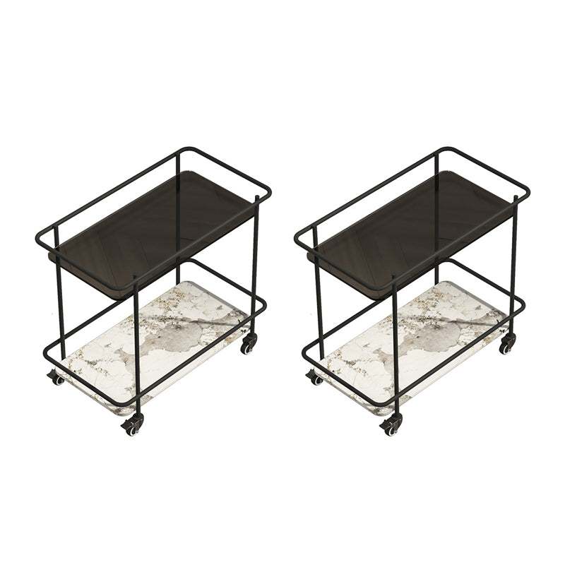 Contemporary Glass & Stone End Table 25.59" W Side Table with Casters