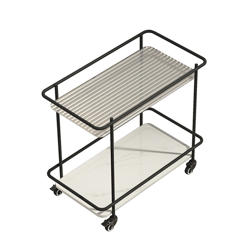 Contemporary Glass & Stone End Table 25.59" W Side Table with Casters