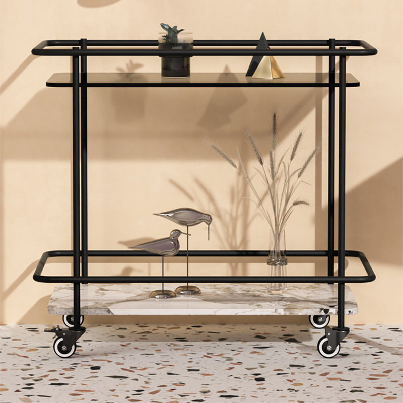 Contemporary Glass & Stone End Table 25.59" W Side Table with Casters